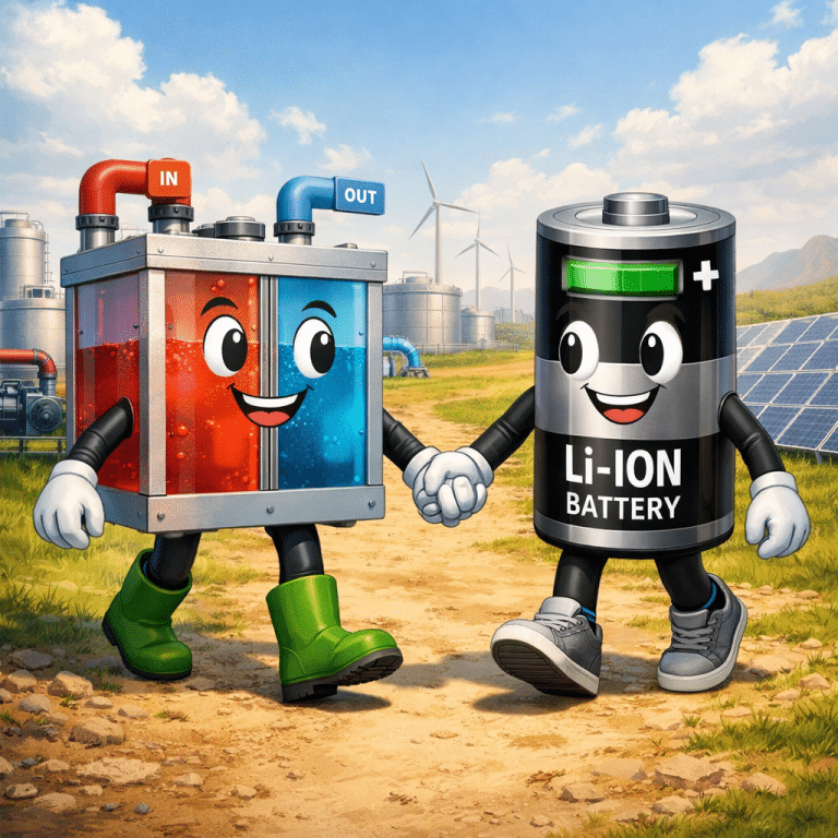 Flow batteries and lithium-ion batteries