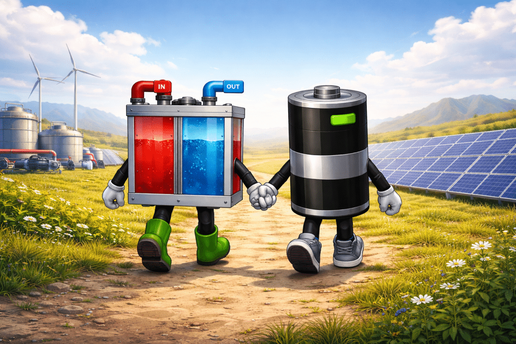 Flow batteries and lithium-ion batteries